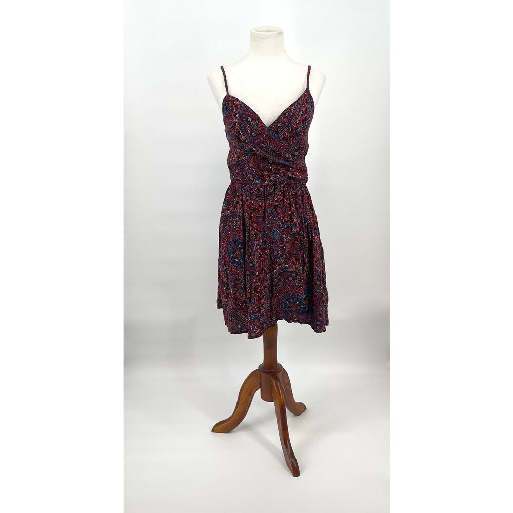 Abercrombie Spaghetti Strap Paisley Burgundy and Navy Dress Size Small Y2K
